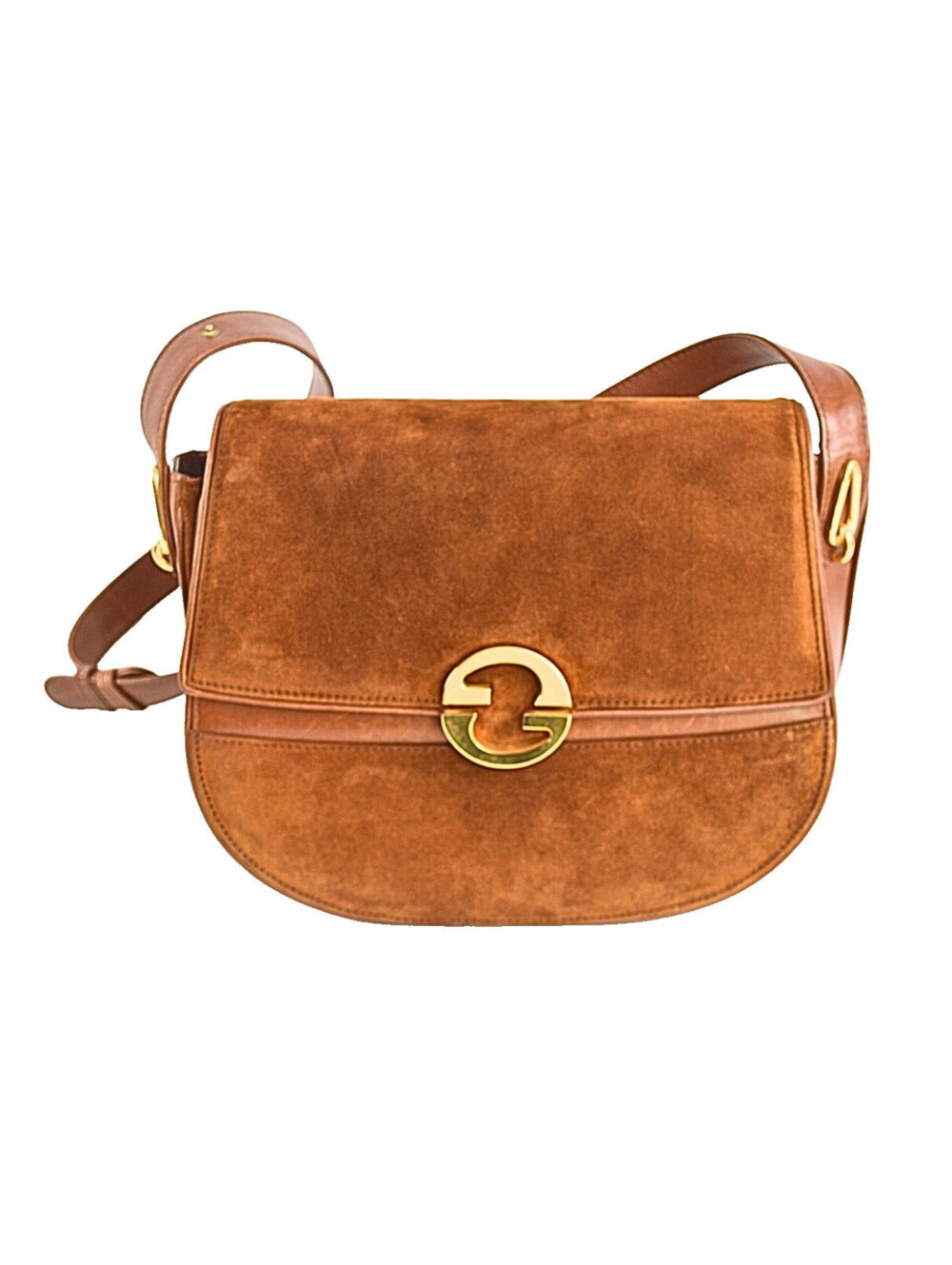 Gucci Interlocking Sueda Brown Pouch Shoulder Bag